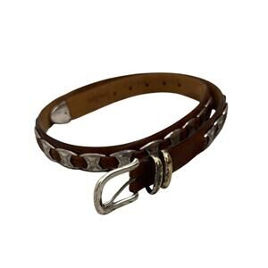 Vintage 90s NEIMAN MARCUS Brown Conchos Leather Belt Western Cowboy Country 38